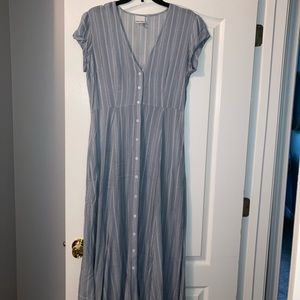 Blue and White Striped Fit & Flare Midi Dress